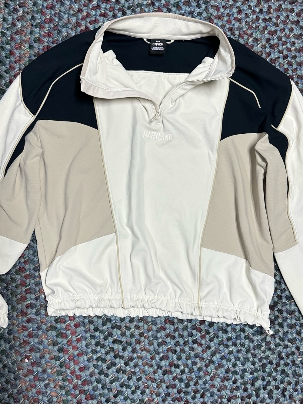 Women’s S Under Armour White, Black & Tan 1/4 Zip Pullover Univ of Maryland